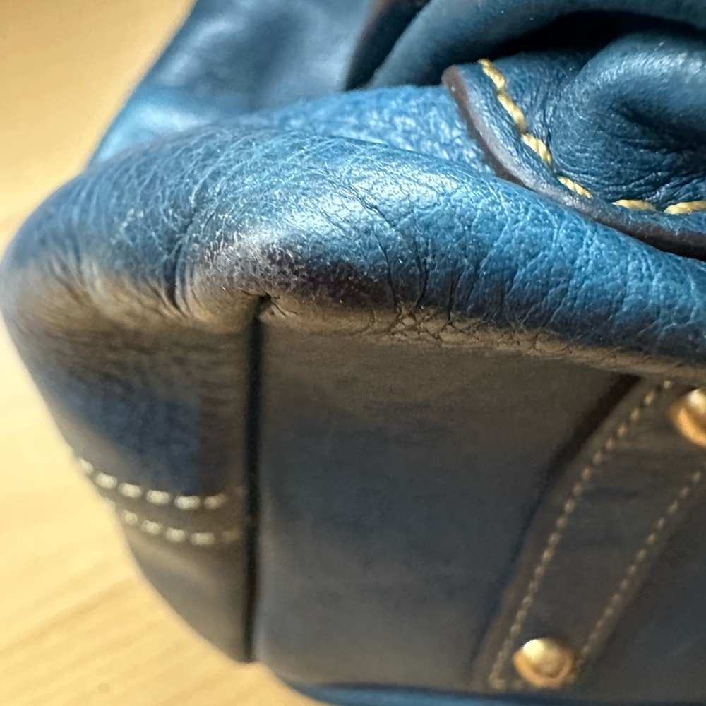 Vintage Dooney & Bourke Ocean Blue Kingston Hobo Leather Shoulder Bag - Picture 13 of 15